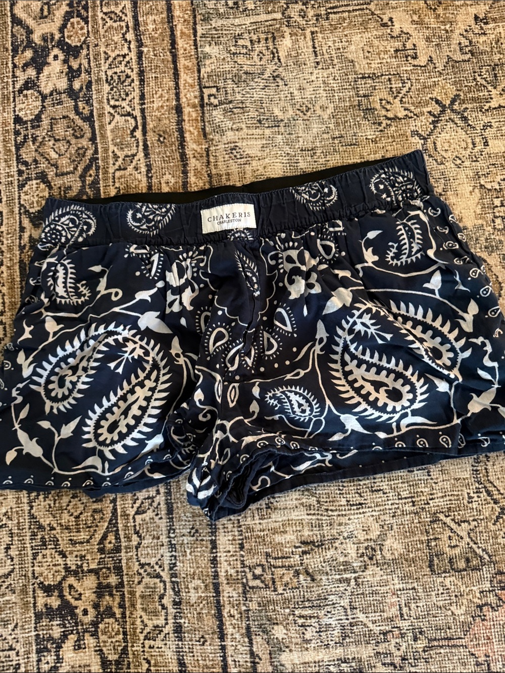 Navy Paisley Athletic Shorts